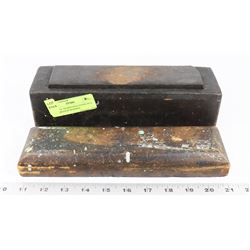 VINTAGE SHARPENING STONE IN A HOMEMADE WOODEN