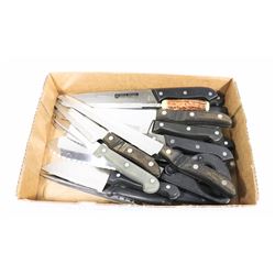 BOX W/LOTS OF SHARP STAINLESS STEEL