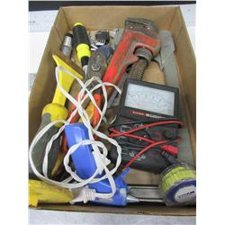 Flat of Tools / Ridged Pipe Wrench - hack saw - Sunwa Tester  and more