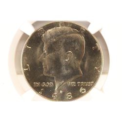 1986-D KENNEDY HALF DOLLAR NGC MS66+