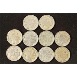 10 ASSORTED FULL DATE 1930'S BUFFALO NICKELS