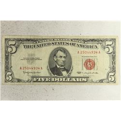 1963 $5 US RED SEAL NOTE