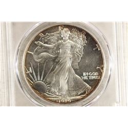 1989 AMERICAN SILVER EAGLE PCGS MS67 EDGE TONING