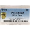 Image 3 : 1989 AMERICAN SILVER EAGLE PCGS MS67 EDGE TONING