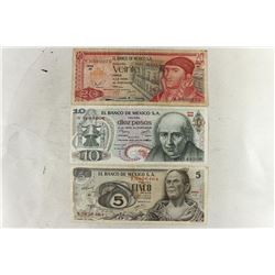 MEXICO 1971-5 PESOS, 1977-10 PESOS & 1973-20 PESOS