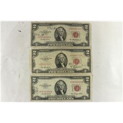3 ASSORTED 1953 $2 RED SEAL NOTES ALL HAVE