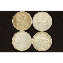 1953,60,64 & 67 CANADA SILVER 25 CENTS