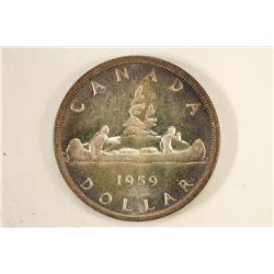 1959 CANADA SILVER DOLLAR TONED BRILLIANT UNC