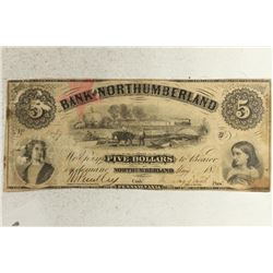 1856-BANK OF NORTHUMBERLAND $5 OBSOLETE BANK NOTE