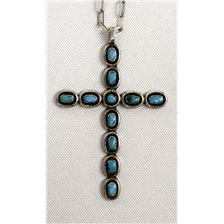 Navajo Sterling Turquoise Cross Pendant Necklace