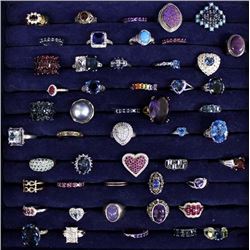 Collection of 50 Gemstone Rings, Most Sterling