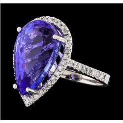 GIA Cert 14.31 ctw Tanzanite and Diamond Ring - 14KT White Gold