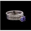 Image 1 : 1.33 ctw Tanzanite and Diamond Ring Set - 14KT White Gold