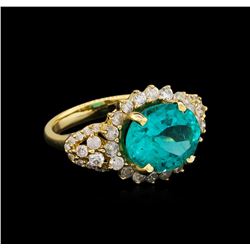 5.15 ctw Apatite and Diamond Ring - 14KT Yellow Gold