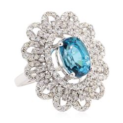 10.39 ctw Blue Zircon And Diamond Ring - 14KT White Gold