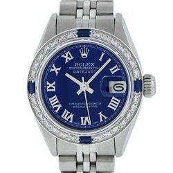 Rolex Ladies Stainless Steel Blue Diamond & Sapphire Datejust Wristwatch