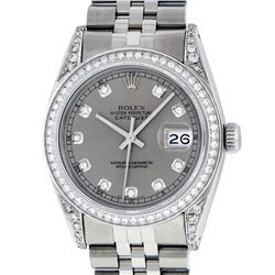 Rolex Mens Stainless Steel Slate Grey Lugs & Diamond Bezel Datejust Wristwatch