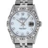 Rolex Mens Stainless Steel Mother Of Pearl Diamond Lugs & Pyramid Bezel Datejust