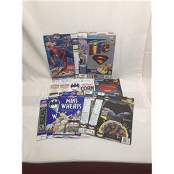 LOT OF APPROX 9 SUPERHERO CEREAL BOXES