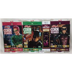 3 COLLECTIBLE CORNFLAKES BOXES WITH BATMAN, ROBIN, AND THE JOKER PICTURES
