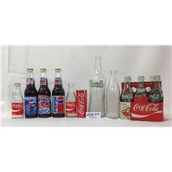 3 FULL PEPSI BOTTLES + EMPTY POP BOTTLES
