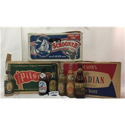3 CASES OF OLD MIXED BEER BOTTLES INCLUDING PILSNER AND SCHOONER