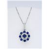 Image 1 : 14KT White Gold Blue Sapphire and Diamond Pendant with Chain