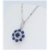Image 2 : 14KT White Gold Blue Sapphire and Diamond Pendant with Chain