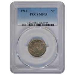 1911 Liberty Nickel Coin PCGS MS65