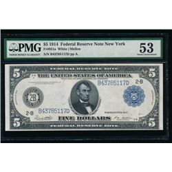 1914 $5 New York Federal Reserve Note PMG 53