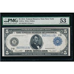 1914 $5 New York Federal Reserve Note PMG 53