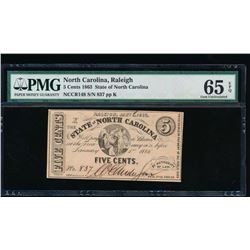 1863 Five Cent State of North Carolina Note PMG 65EPQ