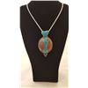 Image 1 : Turquoise Red Coral And Blue Lapis Lazuli Pendant with Chain