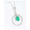 Image 3 : 14KT White Gold Emerald and Diamond Pendant with Chain