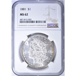 1881 MORGAN DOLLAR, NGC MS-62