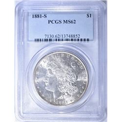1881-S MORGAN DOLLAR, PCGS MS-62