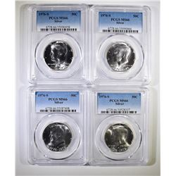4-1976-S SILVER KENNEDY HALF DOLLARS, PCGS MS-66