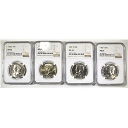 (4) 1982 D KENNEDY HALF DOLLARS NGC MS-66