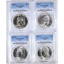 2-1973-S & 2 76-S SILVER IKE DOLLARS, PCGS MS-66