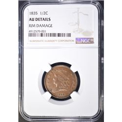 1835 HALF CENT NGC AU DETAILS RIM DAMAGE