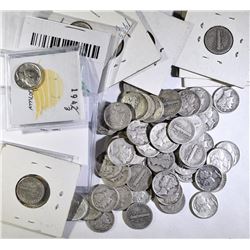 75-CIRC MERCURY DIMES, MANY NICER CONDITION
