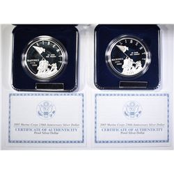2-2005 PROOF MARINE CORPS COMMEM SILVER DOLLARS