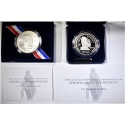 PF & UNC 2000 LEIF ERICSON COMMEM SILVER DOLLARS