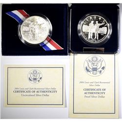 2004 LEWIS & CLARK PROOF & UNC COMMEM SILVER DOLLA