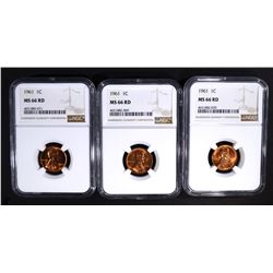 3 - 1961 LINCOLN CENTS NGC MS66RD