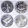 Image 2 : 4-DIFFERENT ONE OUNCE .999 SILVER ROUNDS