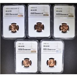 5 LINCOLN CENTS NGC MS-66 RD