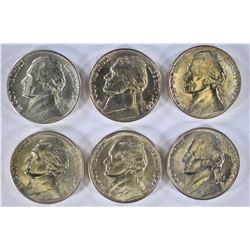 6-BU 1944-D SILVER JEFFERSON NICKELS