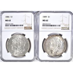 1886 NGC MS-62 & 89 NGC MS-62 MORGAN DOLLARS