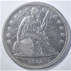 1862 SEATED DOLLAR, AU+ CIVIL WAR ISSUE